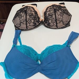 Adore Me Lace Underwire Bra Set - Black and Blue